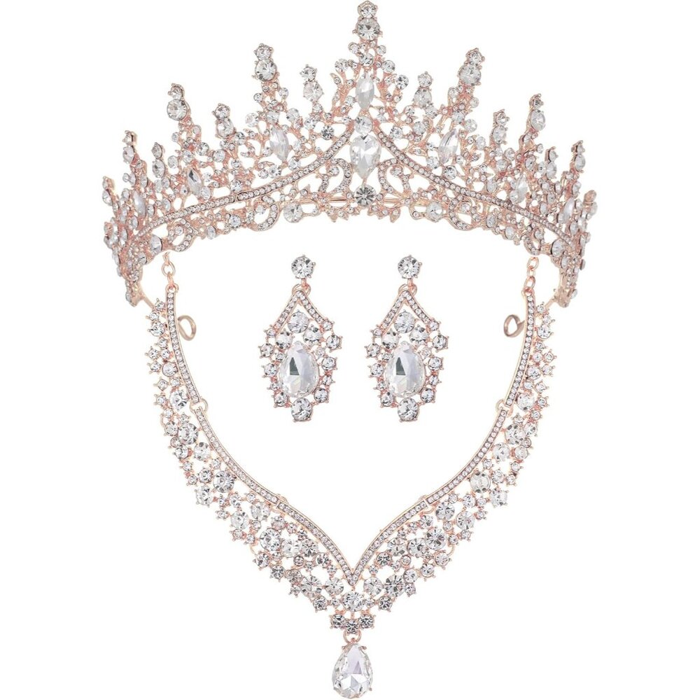 Tiaras and Crowns for Women,Tiaras Earrings Necklace, Crystal Bridal Jewelry Set